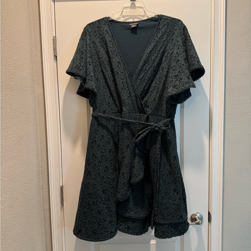 City Chic Dark Green Lace Wrap Dress